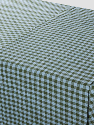 Fern Green & Dusk Blue Colour Drenched Gingham Linen Blend Table Runner - alternate image