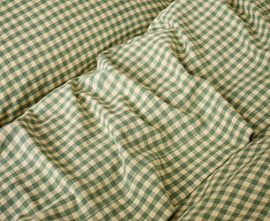 Elm Green & Butter Yellow Colour Drenched Gingham Linen Blend Flat Sheet