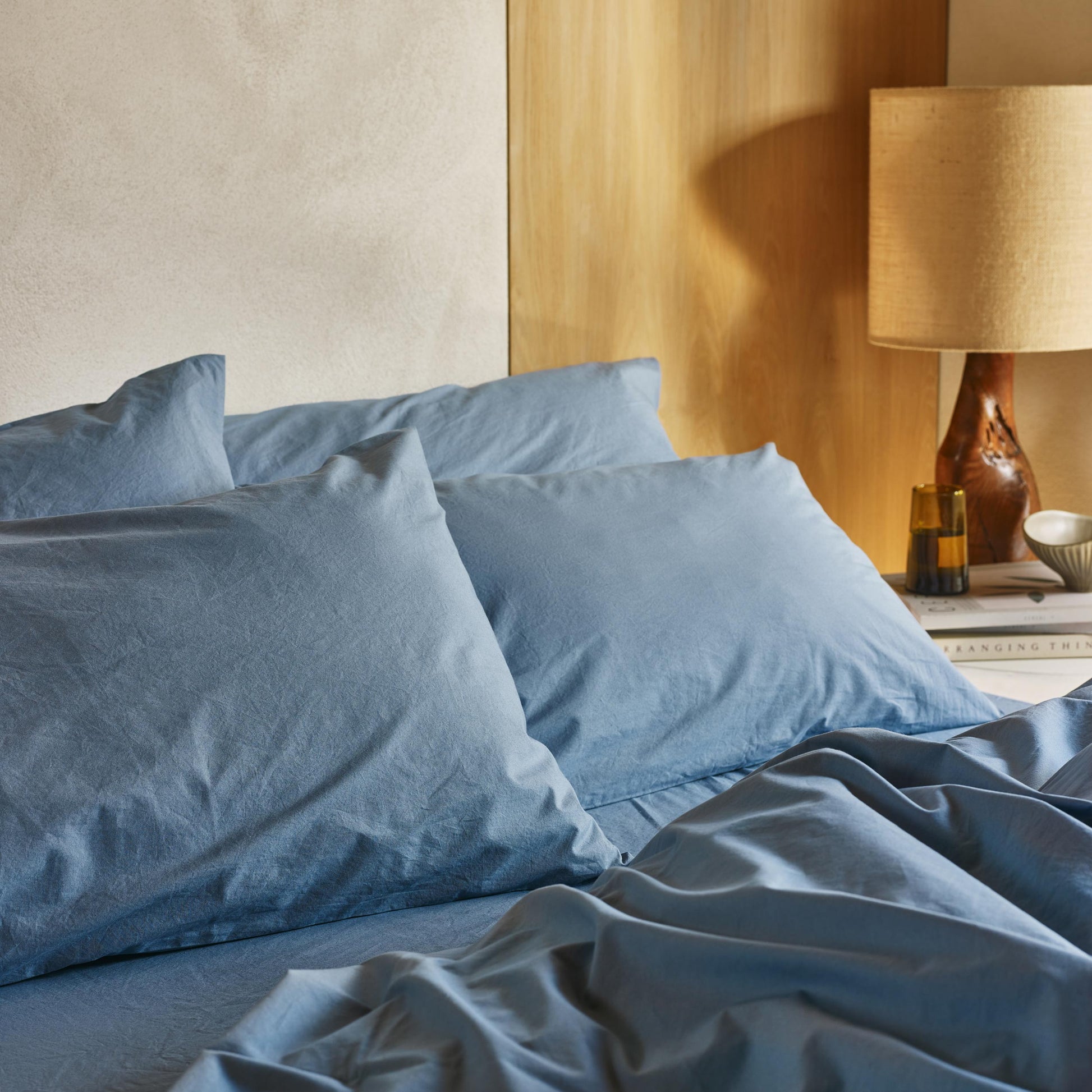 Cove Blue Washed Cotton Percale Pillowcases (Pair)