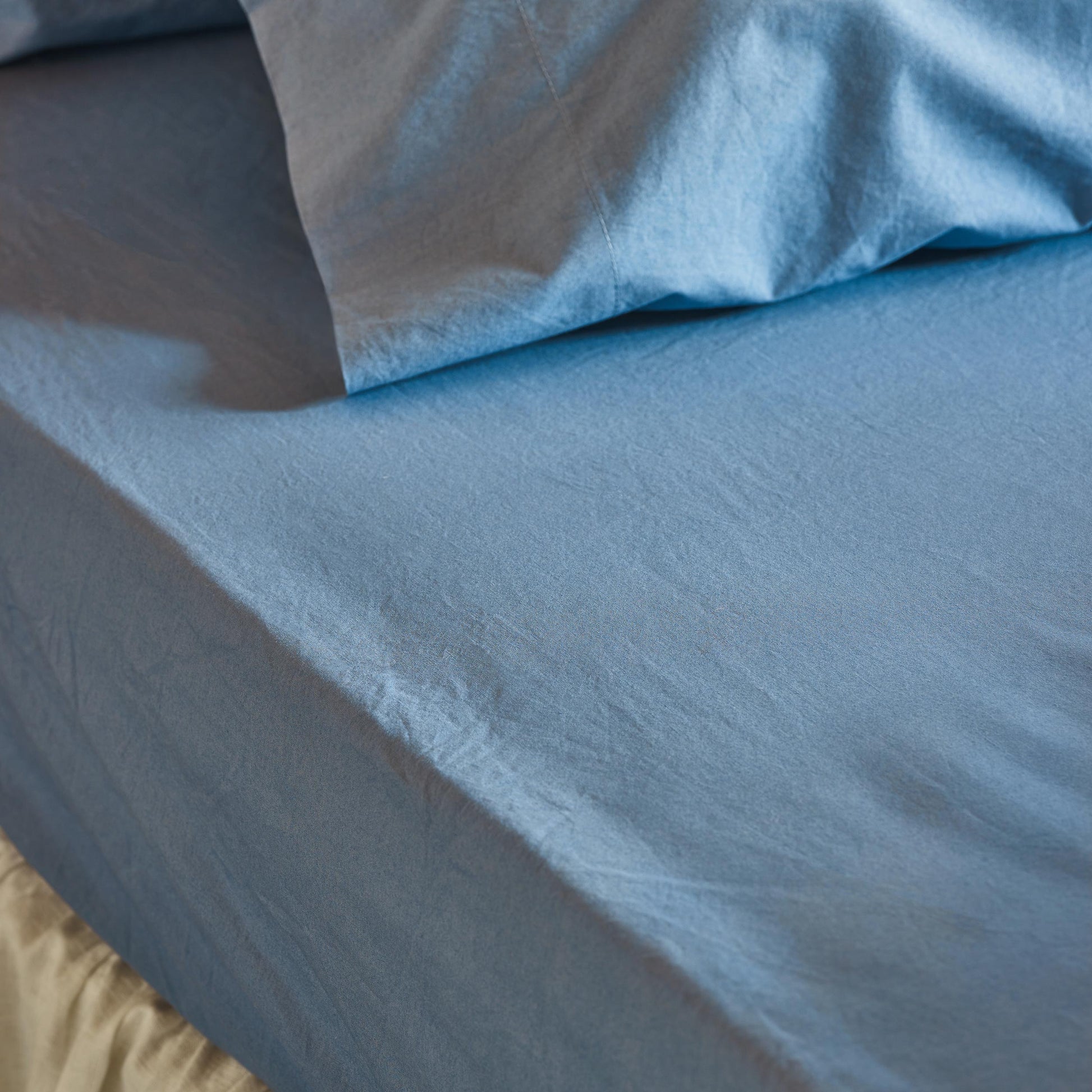 Cove Blue Washed Percale Cotton Fitted Sheet