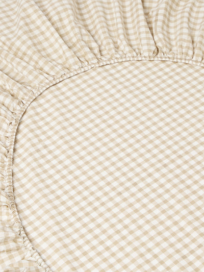 Café au Lait Gingham Washed Cotton Fitted Sheet - alternate image