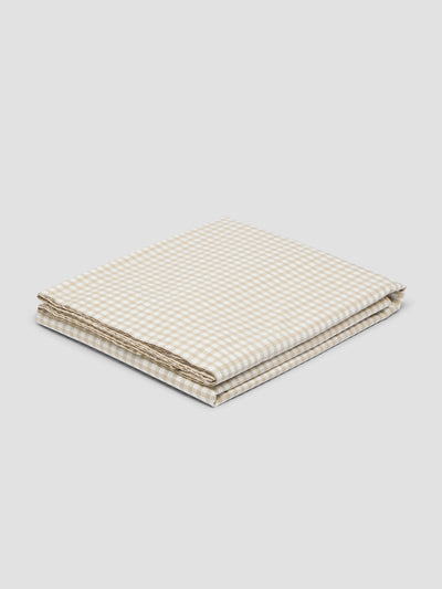 Drap Plat en Coton Lavé Vichy Café au Lait