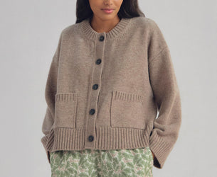 Heatherbrauner Rundhals-Cardigan aus Wolle