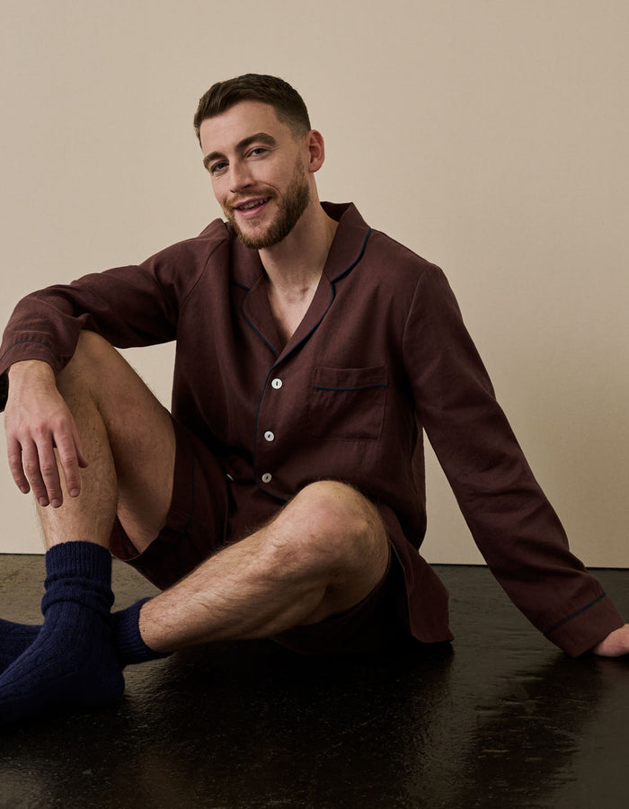 Conker Brown Linen Men's Pyjama Short Set