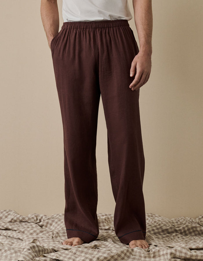 Men's Conker Brown Linen Pyjama Trousers