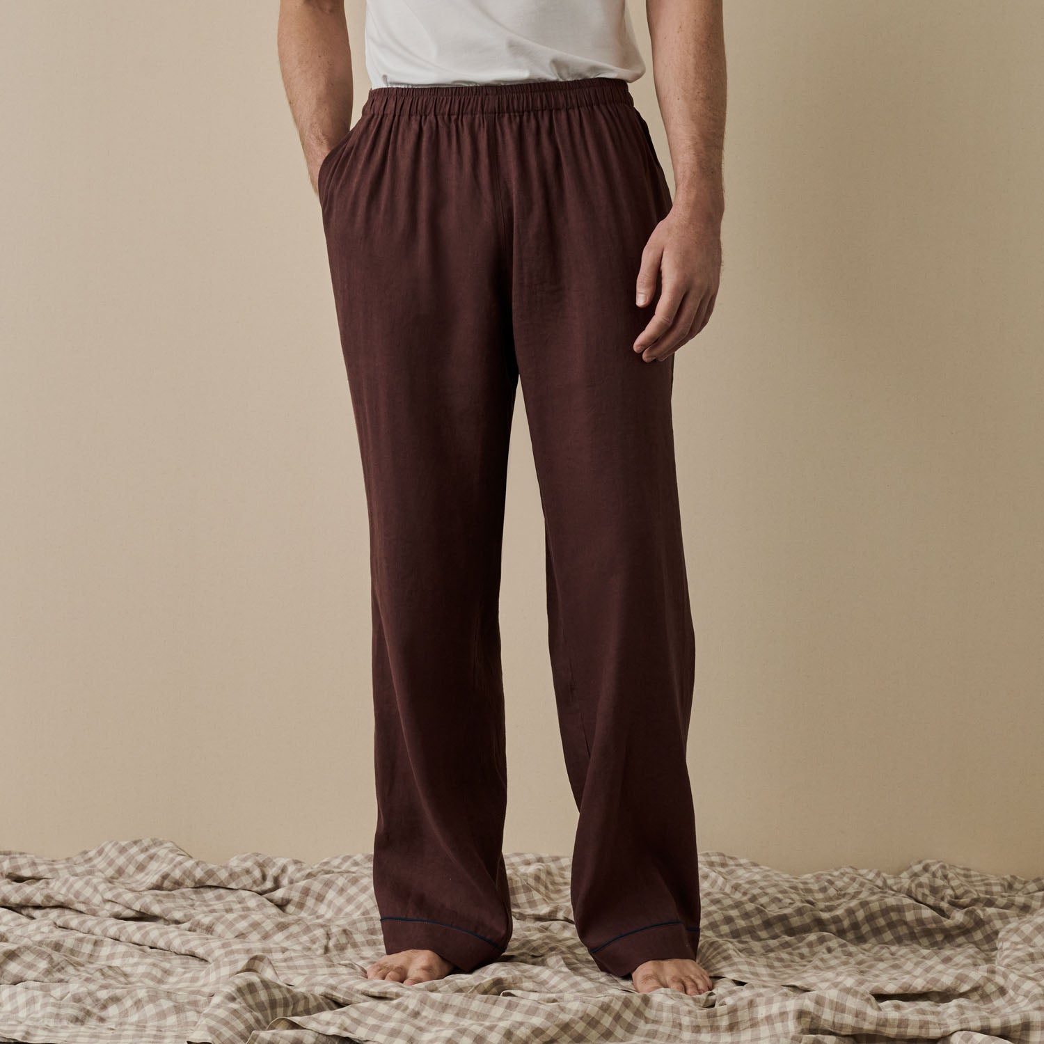 Men's Conker Brown Linen Pyjama Trousers