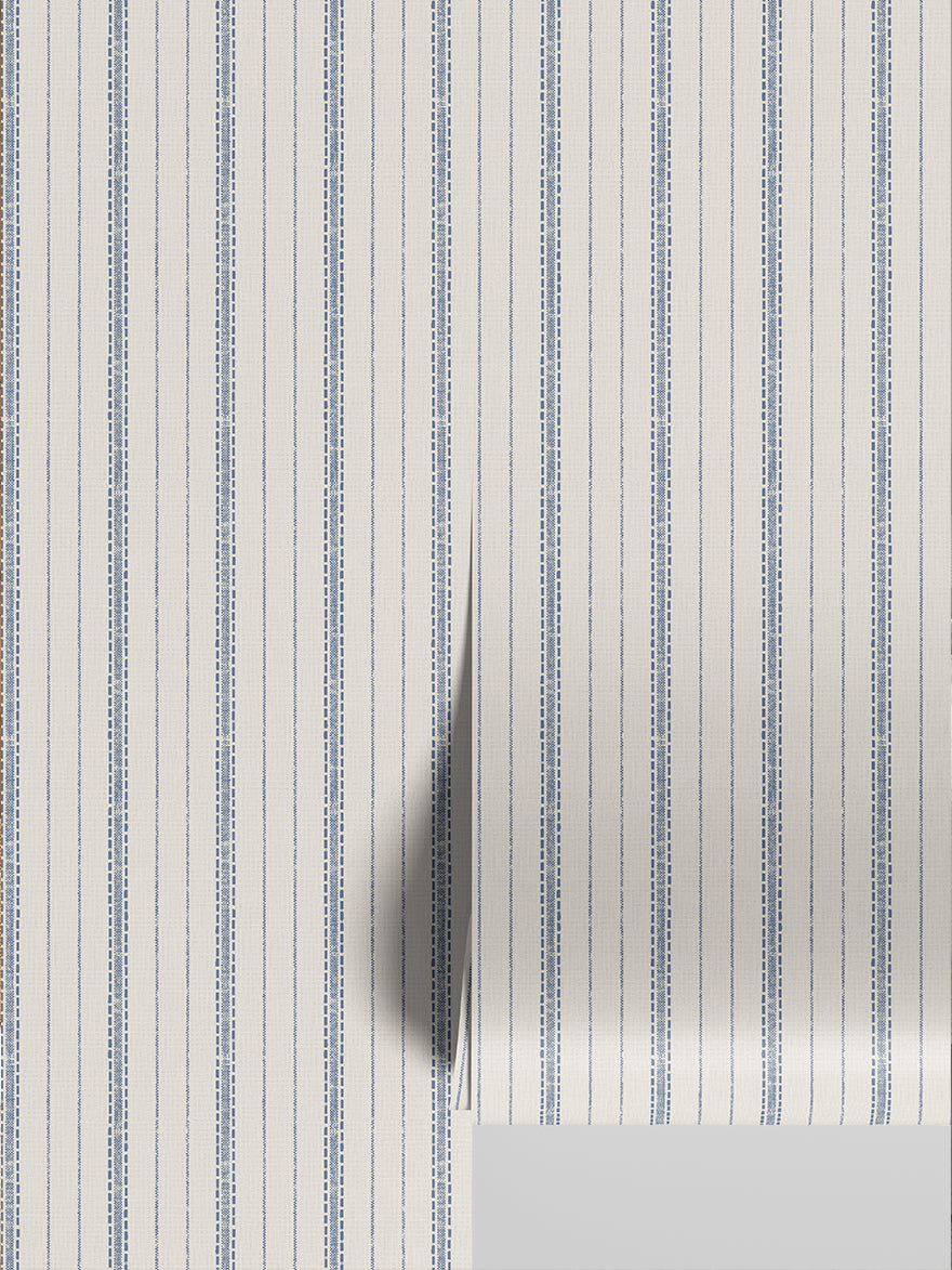 Denim Blue Ticking Stripe Wallpaper