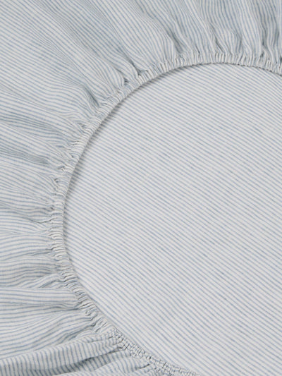 Dusk Blue Farmhouse Stripe 100% Linen Fitted Sheet