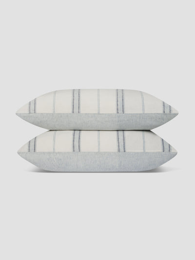 Dusk Blue Farmhouse Stripe 100% Linen Pillowcases (Pair)