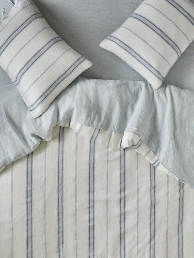 Dusk Blue Farmhouse Stripe 100% Linen Duvet Cover