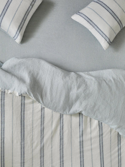 Dusk Blue Farmhouse Stripe 100% Linen Fitted Sheet