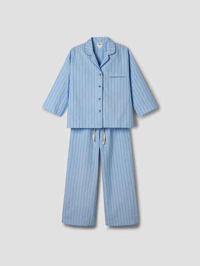 Pale Blue Favourite Stripe Cotton Cropped Trouser Set