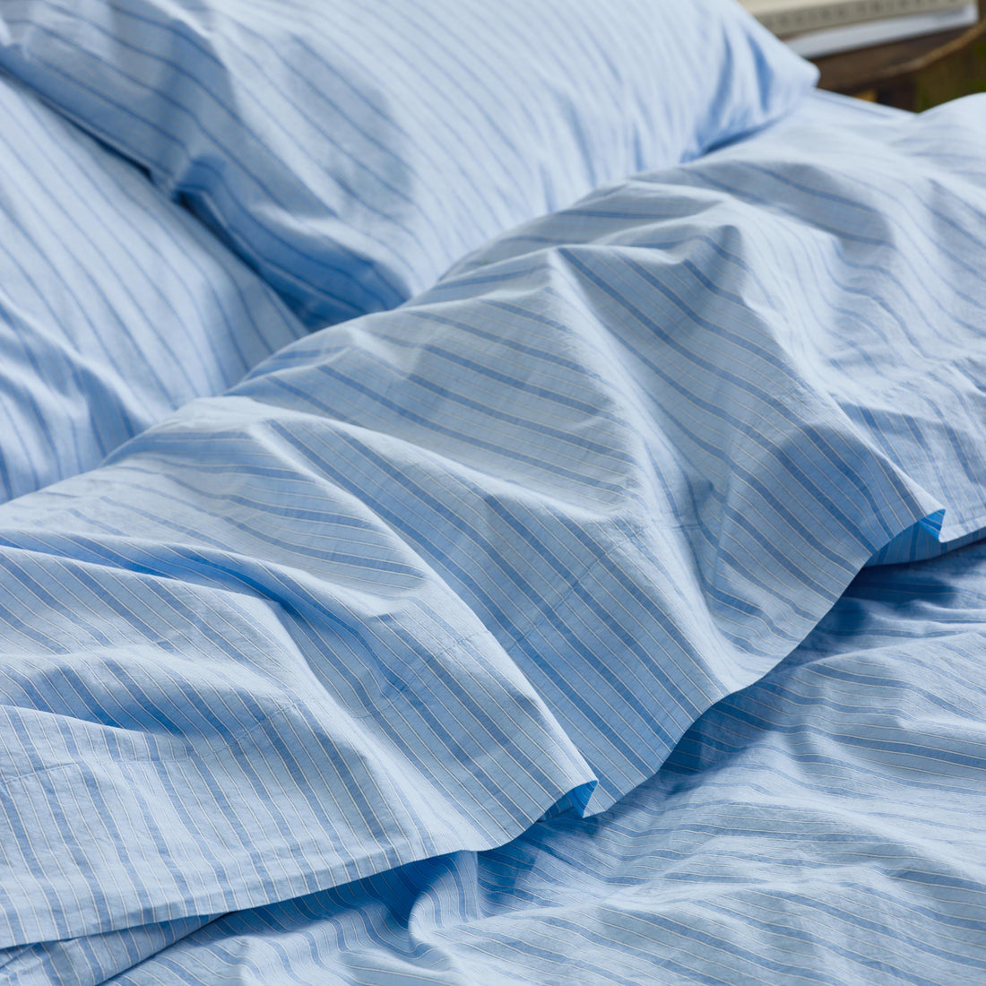 Pale Blue Favourite Shirt Stripe Cotton Flat Sheet | Piglet in Bed UK