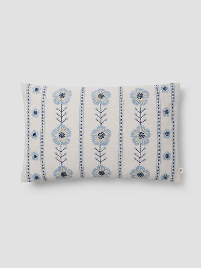 Dusk Blue Folk Floral Embroidered Filled Cushion