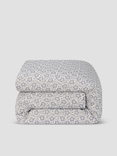 Dusk Blue Folk Floral Linen Blend Duvet Cover - alternate image