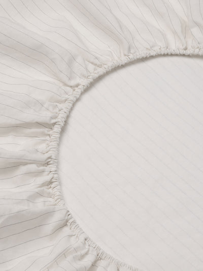 Dusk Blue Folk Stripe Linen Blend Fitted Sheet