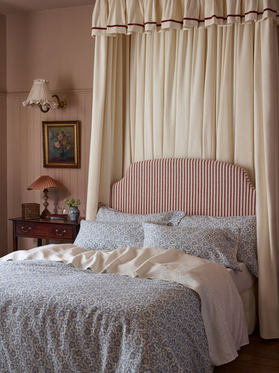 Dusk Blue Folk Floral Linen Blend Duvet Cover - alternate image