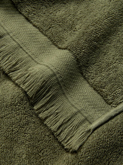 Olive Green Fringe Edge Cotton Towels - alternate image