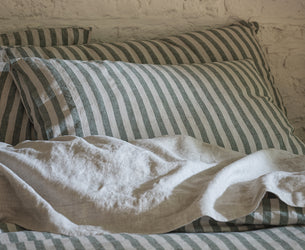 Fern Green Pembroke Stripe Linen Blend Pillowcases (Pair)