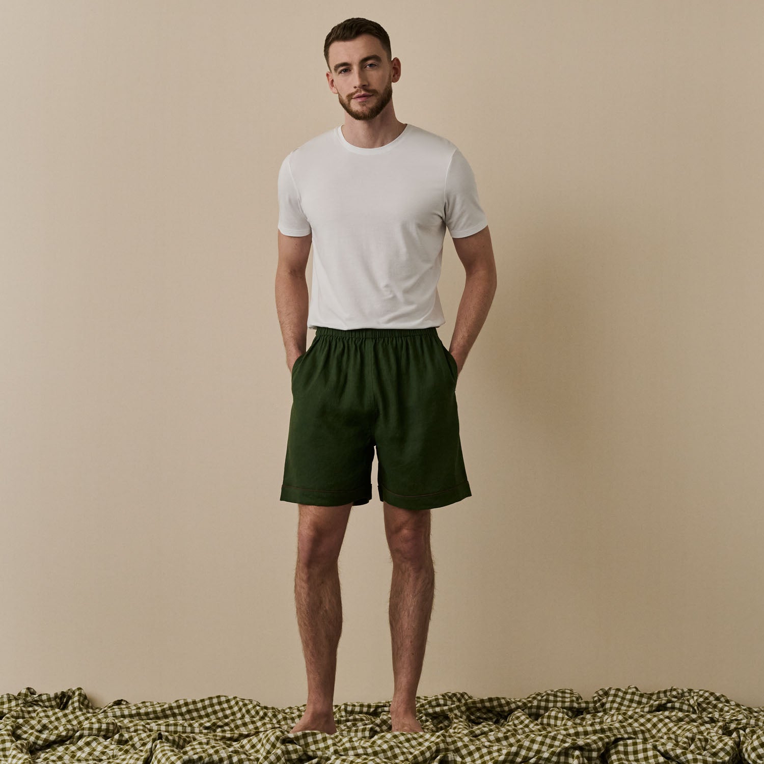 Fern Green Linen Men's Pyjama Shorts