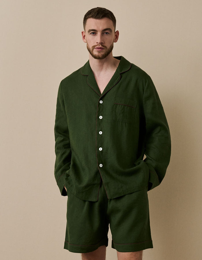 Fern Green Linen Men's Pyjama Short Set