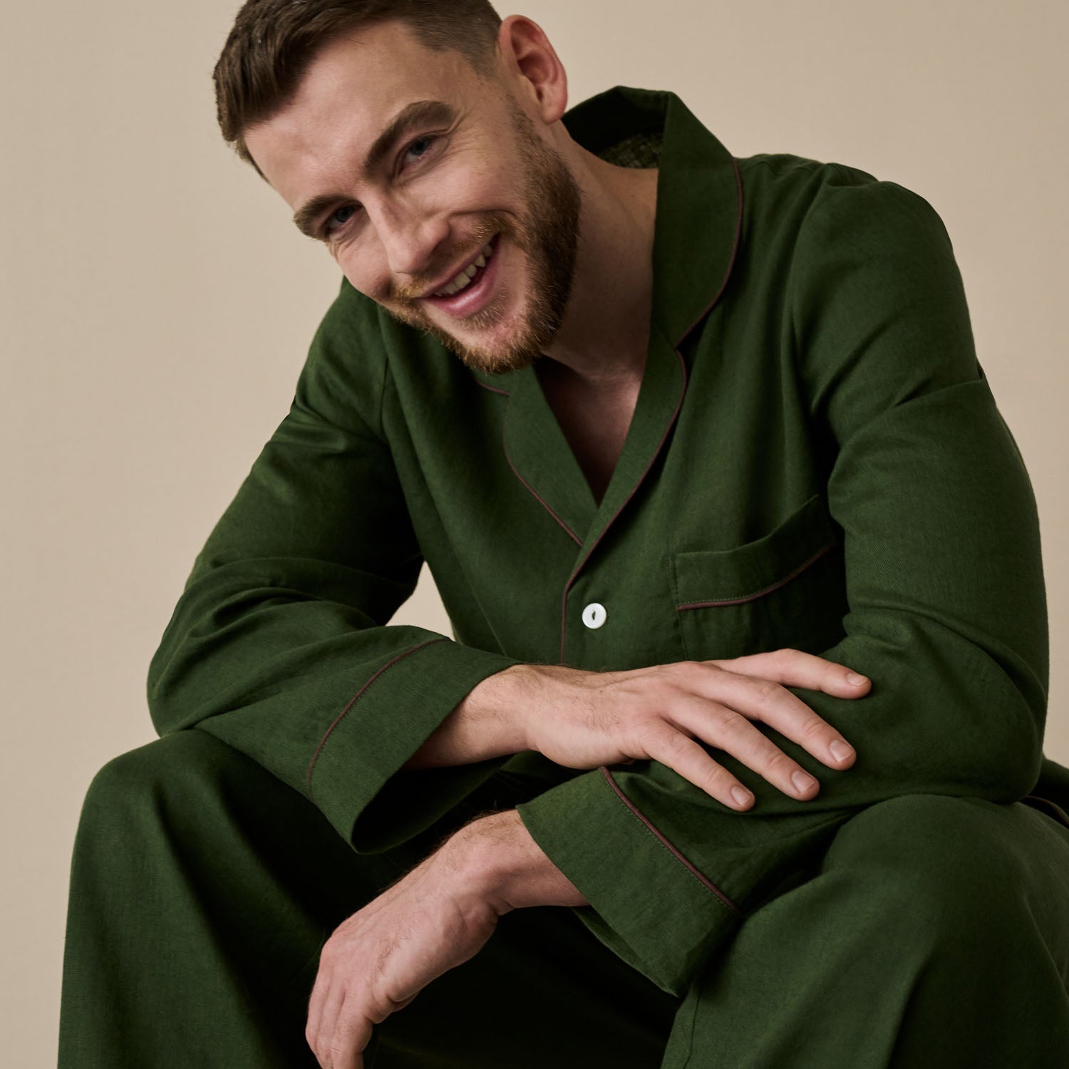 Men's Fern Green Linen Pyjama Shirt