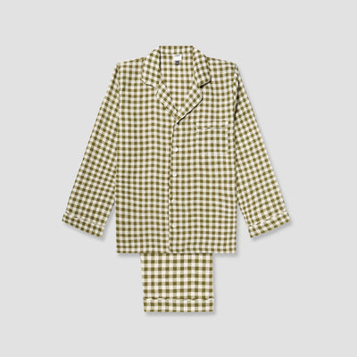 Men's Botanical Green Gingham Linen Pyjama Trouser Set - alternate image