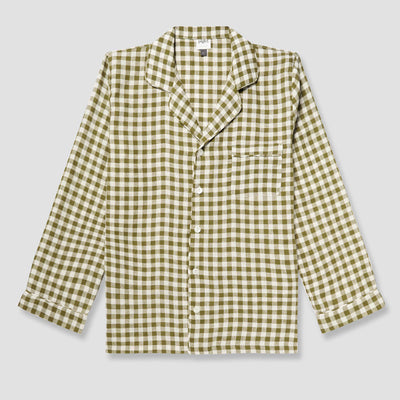 Men's Botanical Green Gingham Linen Pyjama Shirt