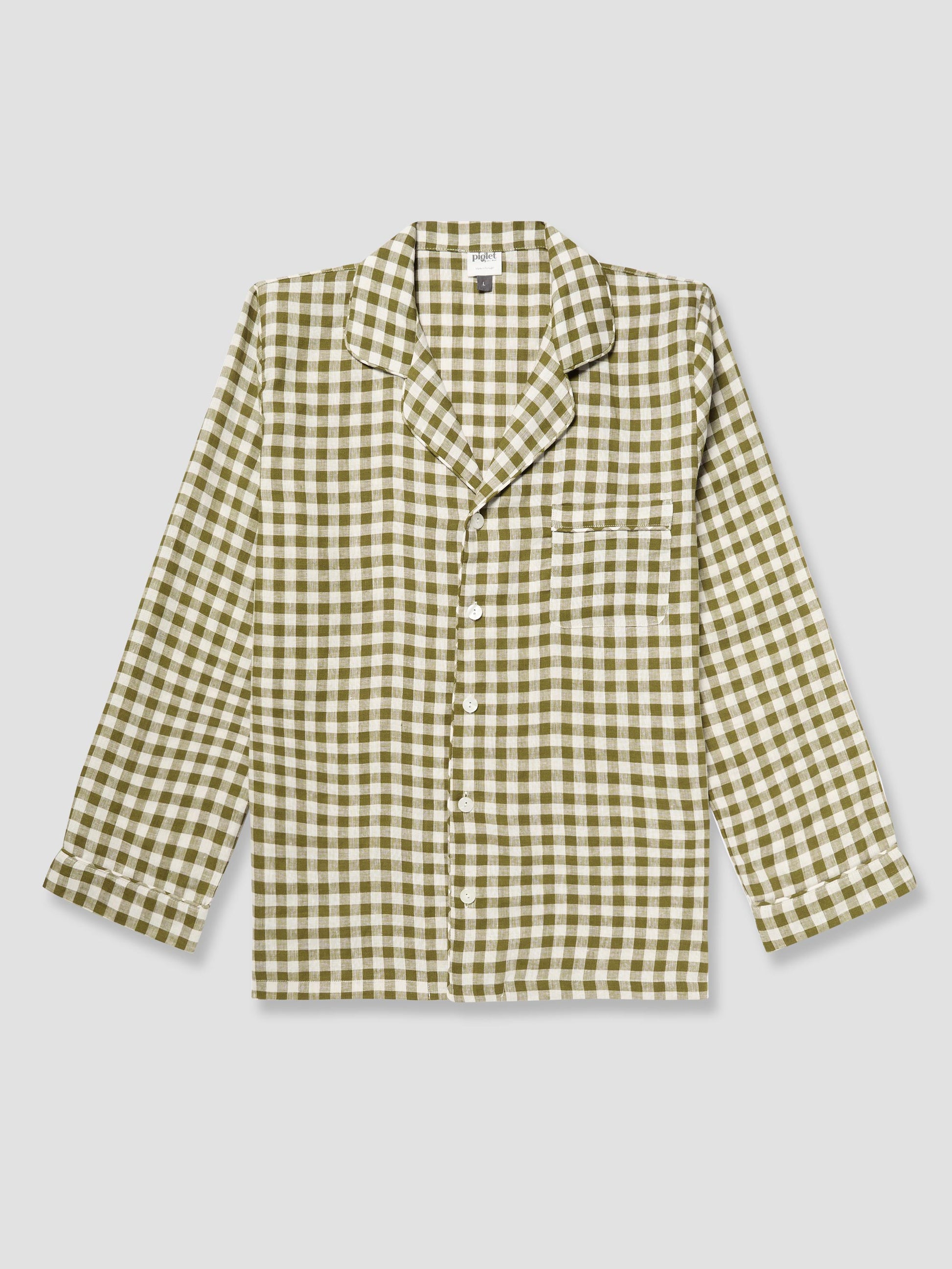 Men's Botanical Green Gingham Linen Pyjama Shirt