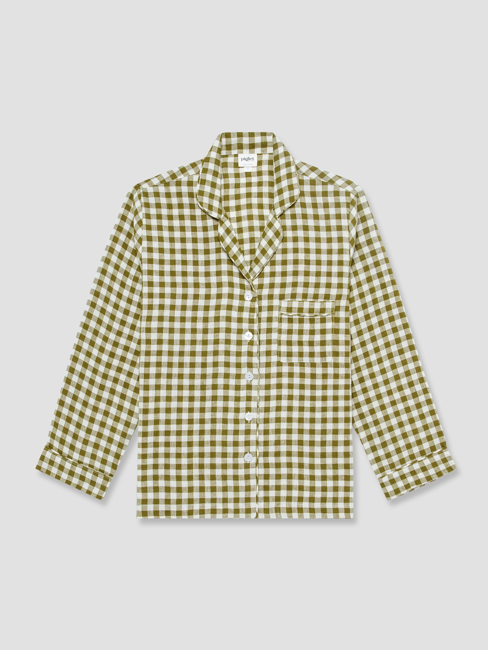 Botanical Gingham Linen Pyjama Shirt