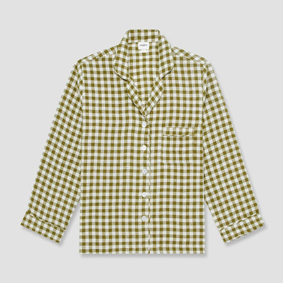 Botanical Green Gingham Linen Pyjama Shirt - alternate image
