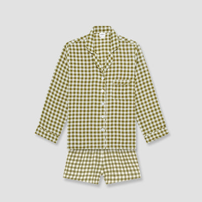 Botanical Green Gingham Linen Pyjama Shorts Set - alternate image