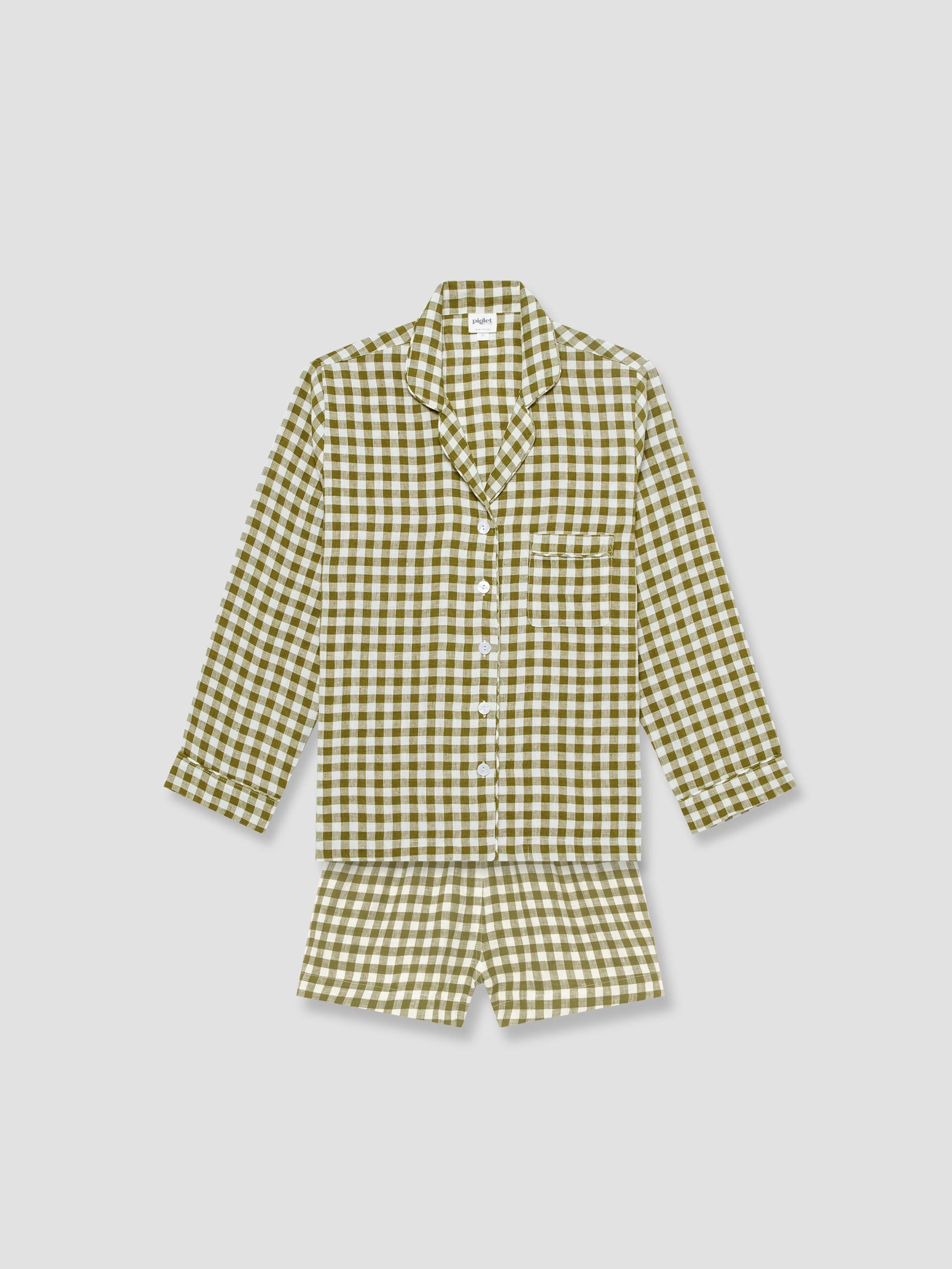 Botanical Green Gingham Linen Pyjama Shorts Set