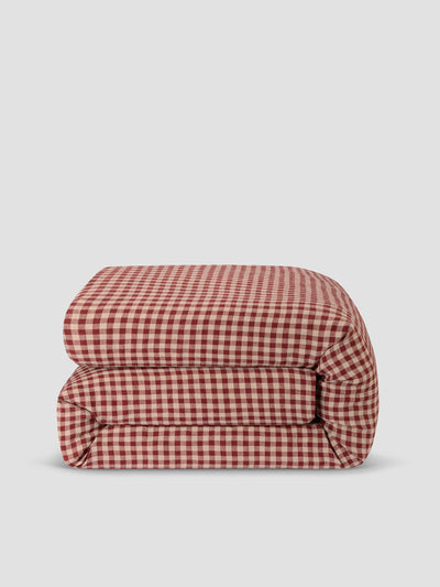 Rhubarb Gingham 100% Linen Duvet Cover