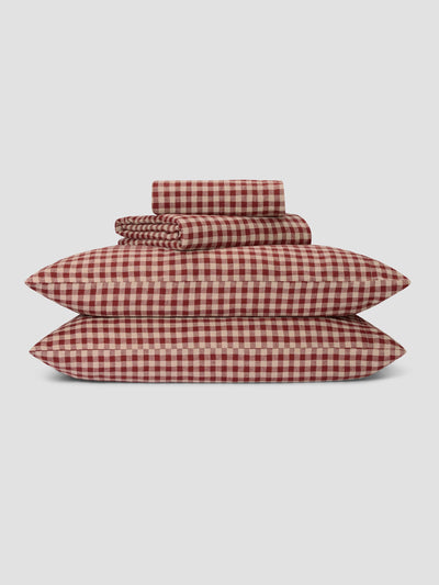 Rhubarb Gingham Linen Blend Sheet Set