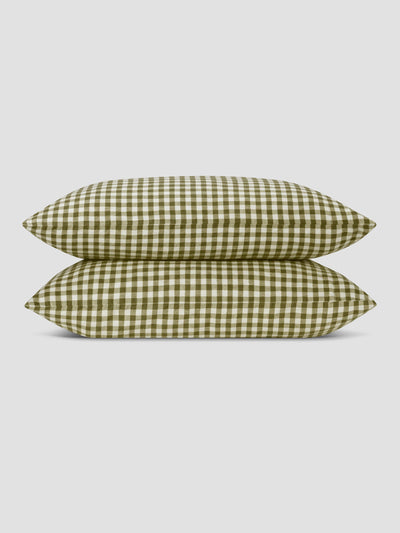Botanical Green Gingham 100% Linen Pillowcases (Pair) - alternate image