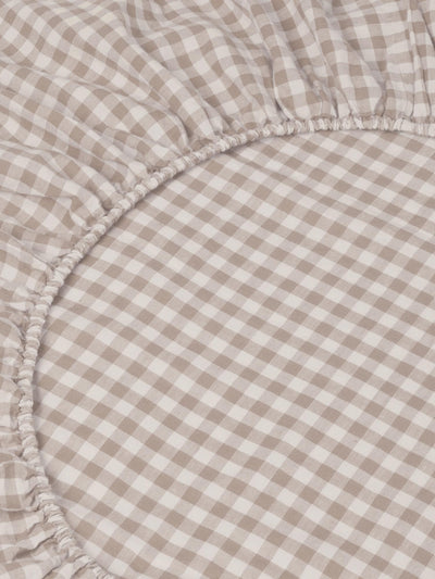 Mushroom Gingham 100% Linen Fitted Sheet - alternate image