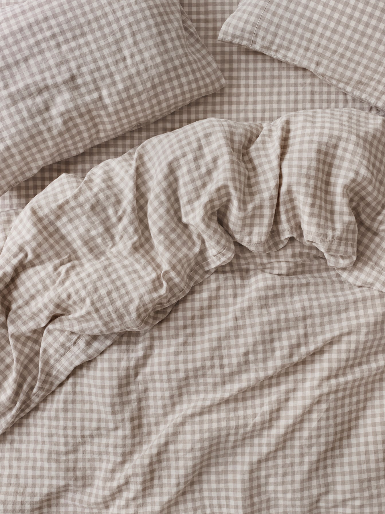 Mushroom Gingham Linen Blend Duvet Cover