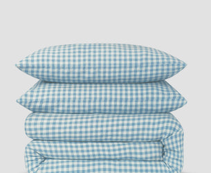 Warm Blue Gingham Linen Blend Duvet Set