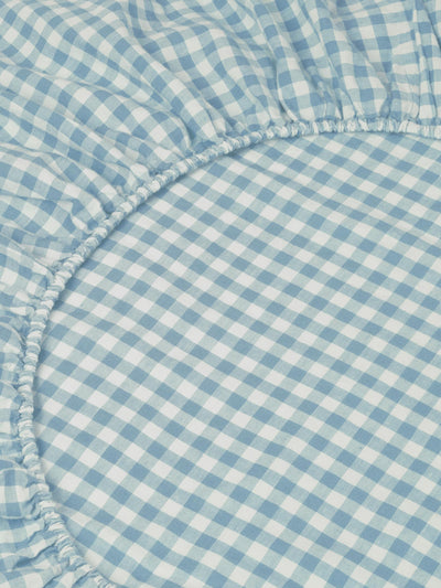 Warm Blue Gingham 100% Linen Fitted Sheet - alternate image