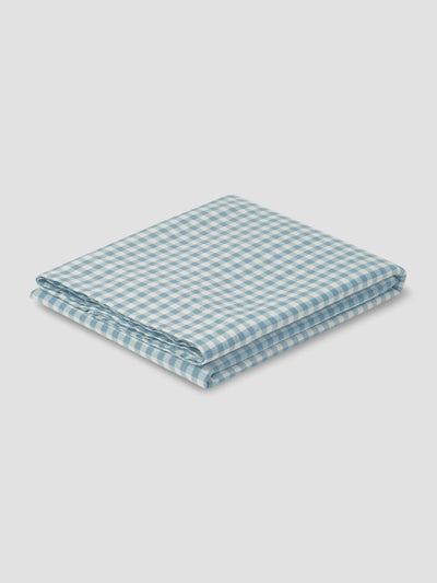 Warm Blue Gingham 100% Linen Flat Sheet - alternate image