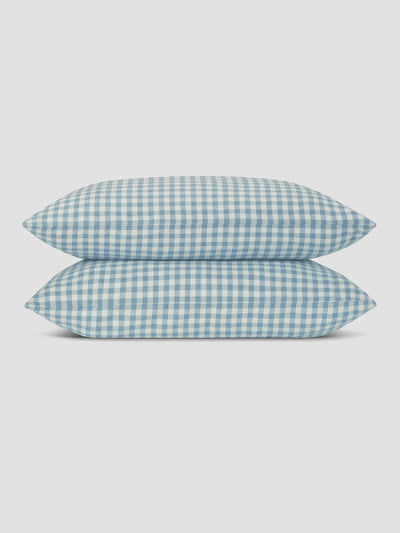 Warm Blue Gingham 100% Linen Pillowcases (Pair) - alternate image
