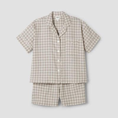 Mushroom Gingham Linen Blend Pyjama Short Set - alternate image