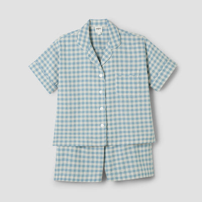 Warm Blue Gingham Linen Blend Pyjama Short Set - alternate image