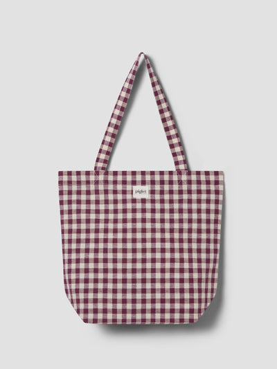 Berry Gingham Linen Blend Tote Bag