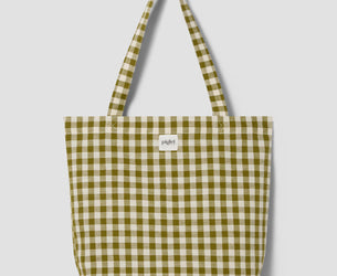 Botanical Green Gingham Linen Blend Tote Bag