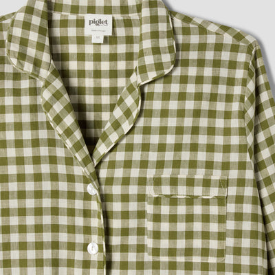 Botanical Green Gingham Linen Blend Pyjama Trouser Set