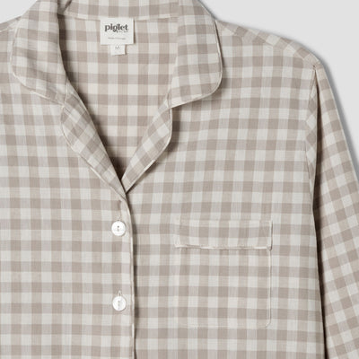 Mushroom Gingham Linen Blend Pyjama Trouser Set