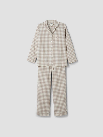 Ensemble de Pyjama Pantalon en Mélange de Lin à Carreaux Champignons
