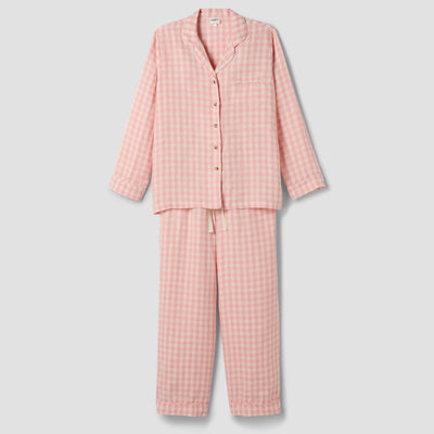 Pink Bloom Gingham Linen Pyjama Trouser Set
